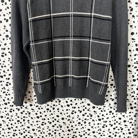 Oscar de la Renta | Men’s Grey Plaid White Grid Cotton Designer Sweater L EUC - Picture 3 of 8